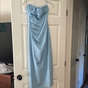 Zara Elegant Light Blue Strapless Dress